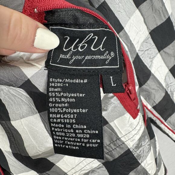 Ubu Womens Jacket L Black Piped Reversible Gingham Parisian Pleated Hood Coat - Picture 12 of 13